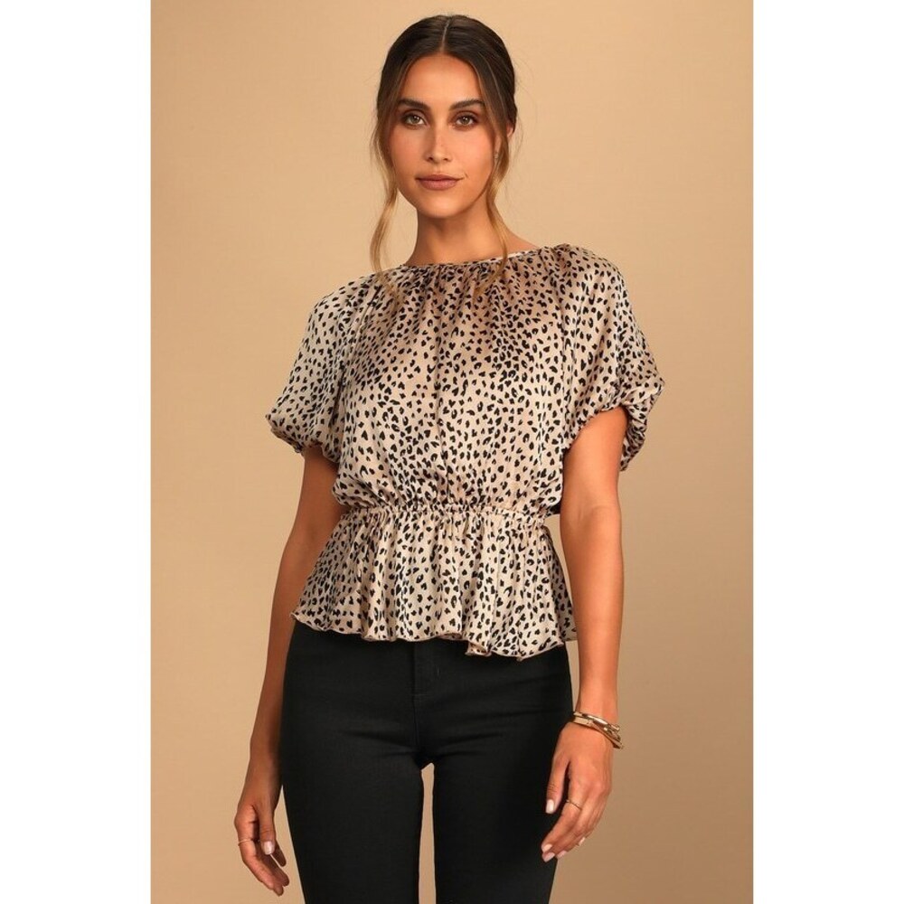 Lulus Tame Your Love Beige Leopard Print Backless Puff Sleeve Top - Size M
